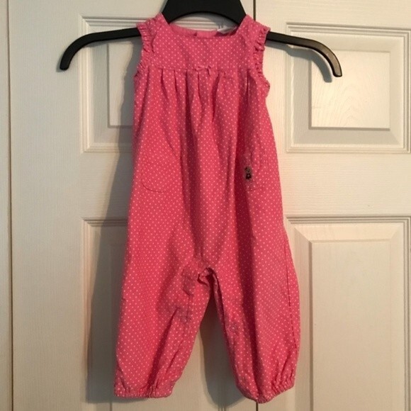 CARTER'S Size 9 Month Pink Dot Ruffle Jumper Girl's Bear Sleeveless One Piece - Picture 1 of 6